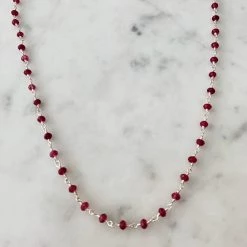 A Blonde and Her Bag women Balmy Nights Station Necklace with Ruby Beaded Silver Chain