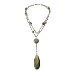 A Blonde and Her Bag women Double Diana Denmark Necklace in Labradorite with Labradorite Drop