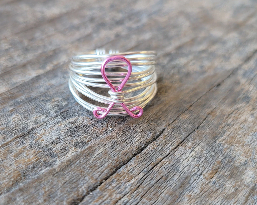 A Blonde and Her Bag women Marcia Wire Wrap Ring in Silver with Breast Cancer Ribbon 5 A Blonde and Her Bag women Marcia Wire Wrap Ring in Silver with Breast Cancer Ribbon - Image 3