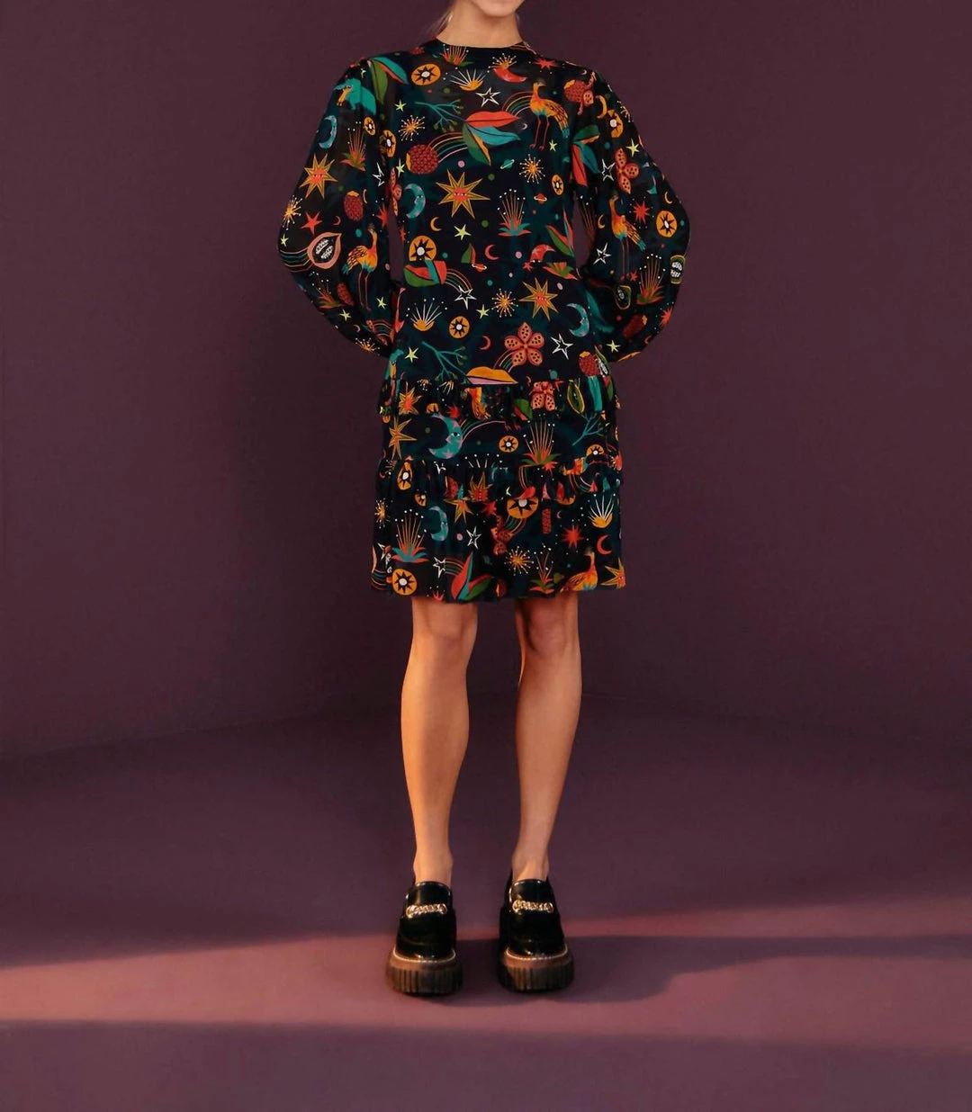 Farm Rio women Cerrado Sky Mini Dress in Black 4 Farm Rio women Cerrado Sky Mini Dress in Black - Image 2