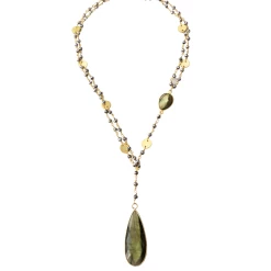 A Blonde and Her Bag women Diana Montecito Necklace in Polished Pyrite with Labradorite Drop