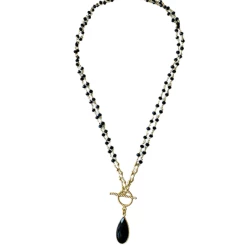 A Blonde and Her Bag women Michaela Double Lariat Necklace in Black Onyx with Black Onyx Drop
