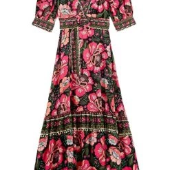 Farm Rio women Flowers Garden Black Maxi Dress in Black Multi