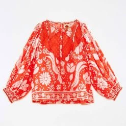 Farm Rio women Mini Blouse in Orange Neon Jungle