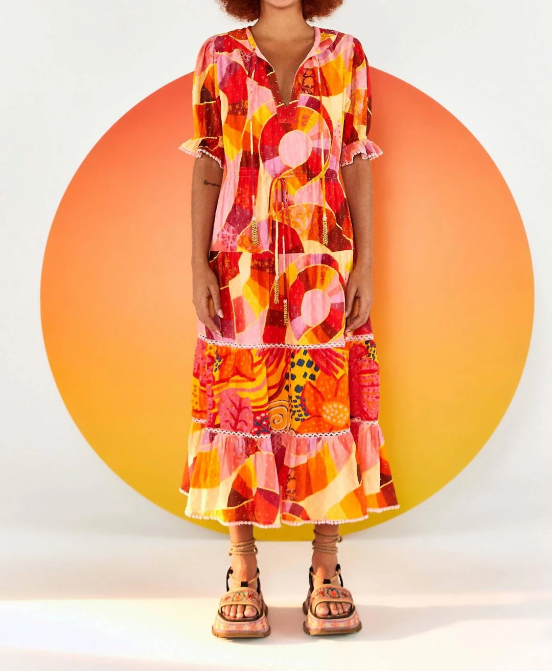 Farm Rio women Patch Twirl Mixed Maxi Dress in Light Pink 3 Farm Rio women Patch Twirl Mixed Maxi Dress in Light Pink