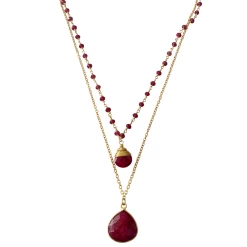 A Blonde and Her Bag women Double Jill Necklace with Gold Ruby Chain and Ruby Pendant