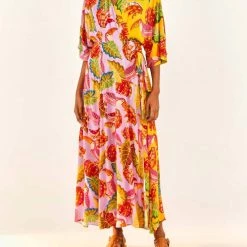 Farm Rio women Mixed Beaks & Bananas Maxi Wrap Dress in Lilac