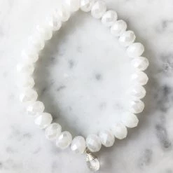 A Blonde and Her Bag women Stretch Wrap Bracelet in Moonstone Crystal with Sterling Silver Wrapped Moonstone