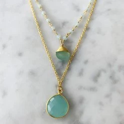 A Blonde and Her Bag women Double Jill Necklace with Gold Chalcedony Chain and Chalcedony Pendant