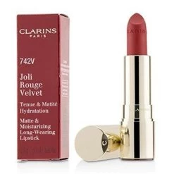 Clarins 218938 0.1 oz Joli Rouge Velvet Matte & Moisturizing Long Wearing Lipstick, No.742V Joil Rouge
