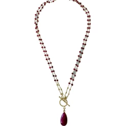 A Blonde and Her Bag women Michaela Double Lariat Necklace in Ruby with Ruby Drop