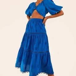 Farm Rio women 3D Pineapple Midi Skirt in Blue