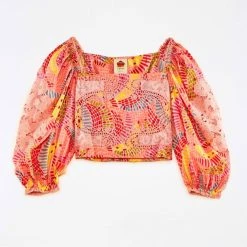 Farm Rio women Square Neck Blouse in Dotted Bananas