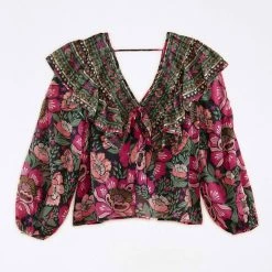 Farm Rio women Flowers Garden Blouse in Black