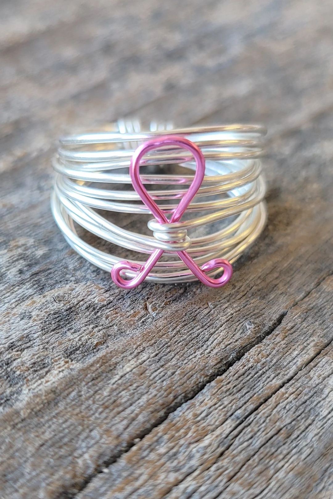 A Blonde and Her Bag women Marcia Wire Wrap Ring in Silver with Breast Cancer Ribbon 4 A Blonde and Her Bag women Marcia Wire Wrap Ring in Silver with Breast Cancer Ribbon - Image 2