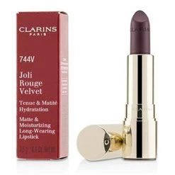 Clarins 218940 0.1 oz Joli Rouge Velvet Matte & Moisturizing Long Wearing Lipstick, No.744V Plum