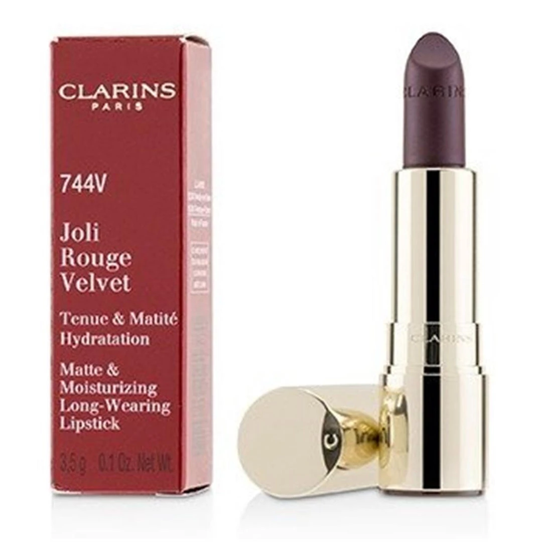 Clarins 218940 0.1 oz Joli Rouge Velvet Matte & Moisturizing Long Wearing Lipstick, No.744V Plum 3 Clarins 218940 0.1 oz Joli Rouge Velvet Matte & Moisturizing Long Wearing Lipstick, No.744V Plum