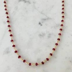 A Blonde and Her Bag women Balmy Nights Station Necklace with Ruby Beaded Gold Chain