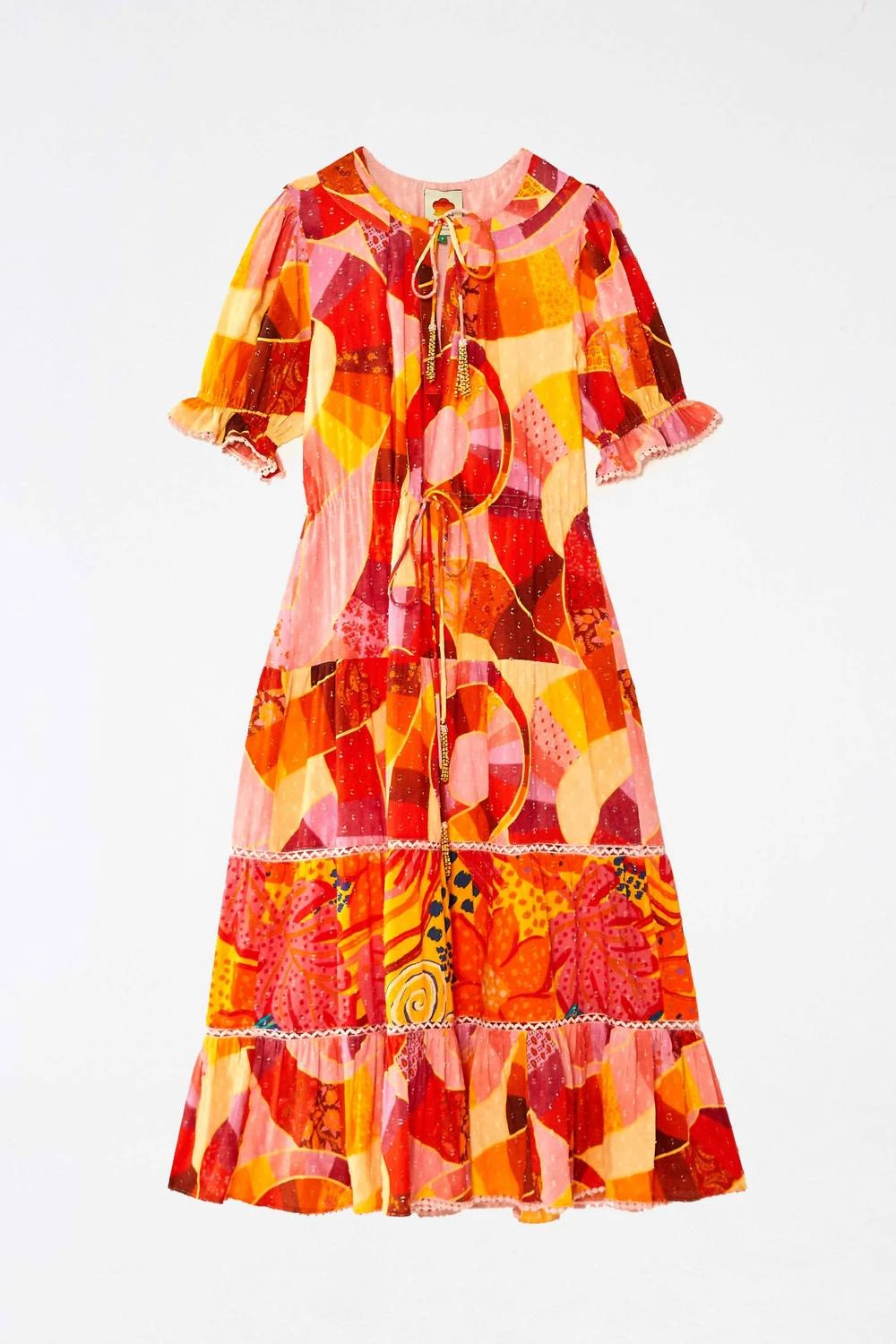 Farm Rio women Patch Twirl Mixed Maxi Dress in Light Pink 5 Farm Rio women Patch Twirl Mixed Maxi Dress in Light Pink - Image 3