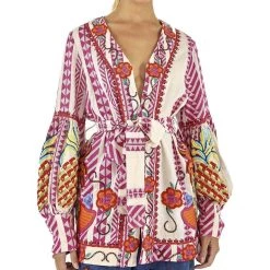 Farm Rio women Embroidered Jacquard Kimono in Pink Multi