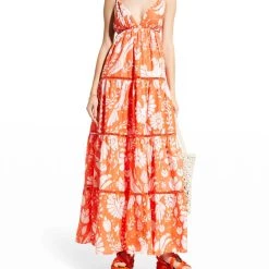 Farm Rio women Jungle Maxi Dress in Orange Neon