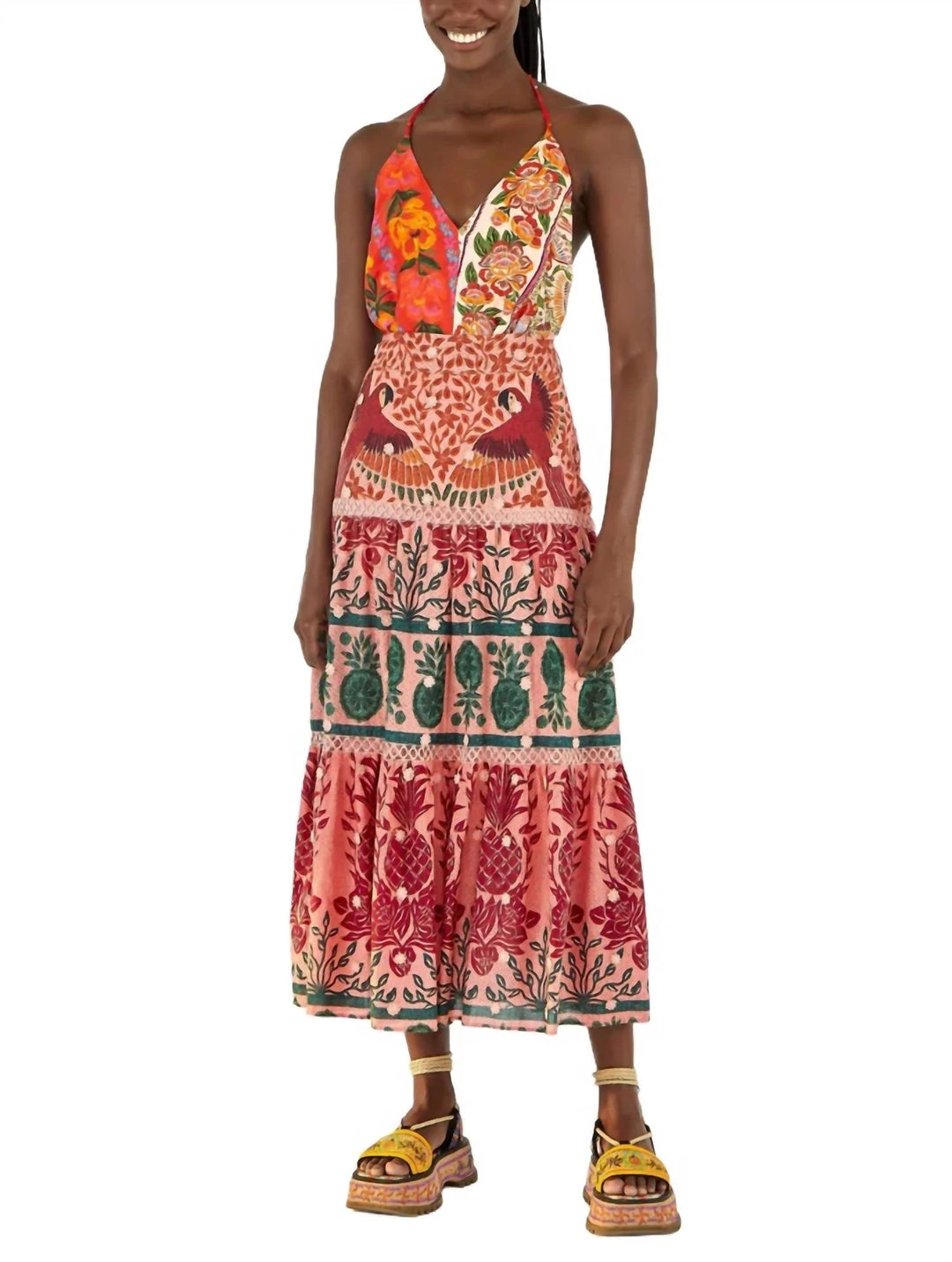 Farm Rio women MIXED PRINTS HALTER BODYSUIT in Pink Print 3 Farm Rio women MIXED PRINTS HALTER BODYSUIT in Pink Print